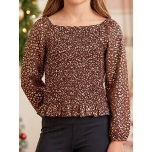 Girls Foil Leopard Top ERGE Designs Smocked NWT L
